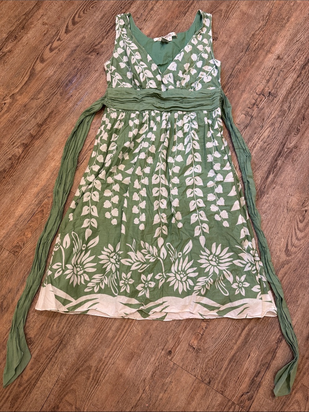 Max Studio Green and White Floral  V-Neck Sundress